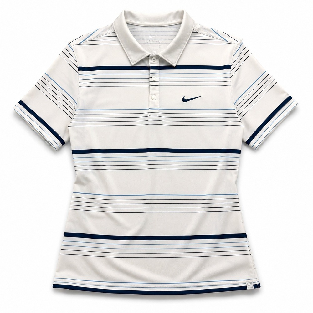 Nike Golf Dri-FIT Striped Polo Shirt White Blue Performance Men's XL